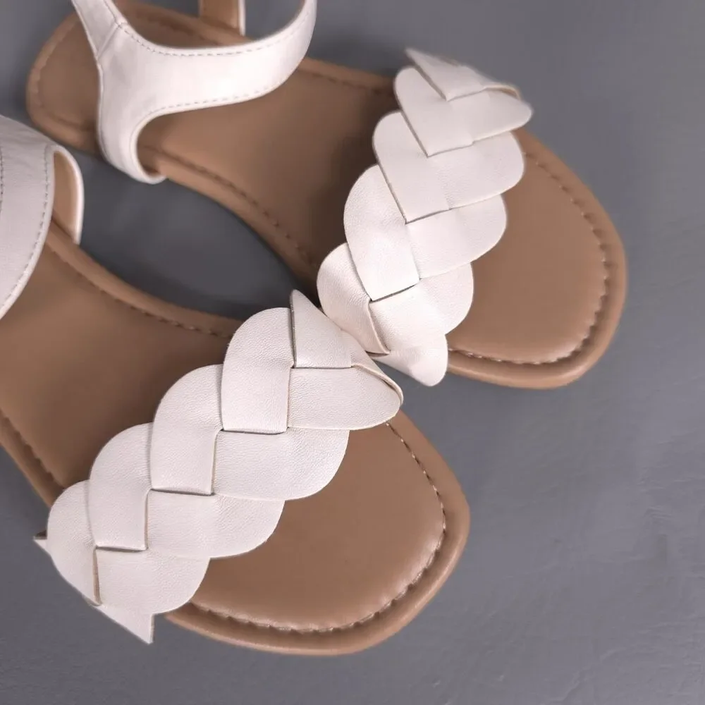 OLD NAVY NWOT Braided Strap Sandals Size 1 Cream Ankle Strap Flat Girls‎ Kids